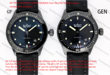 Authentic vs Replica Comparison: GF Factory Blancpain Fifty Fathoms 5000 Bathyscaphe All-Black Ceramic vs Genuine Model-Bokey Time